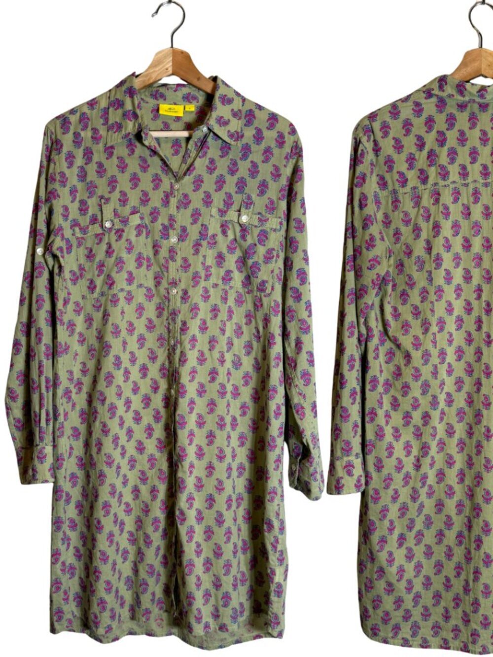 Roller Rabbit Paisley Button Up Shirt Dress Women's Small Green Artisan Colorful